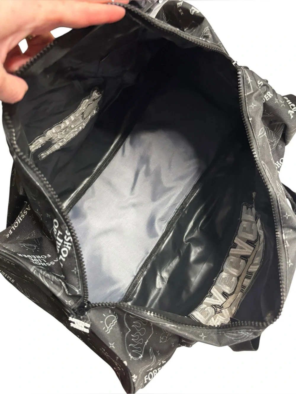 Assholes Live Forever Emotional Baggage Black Flame Bird Heart Duffel Bag NWOT